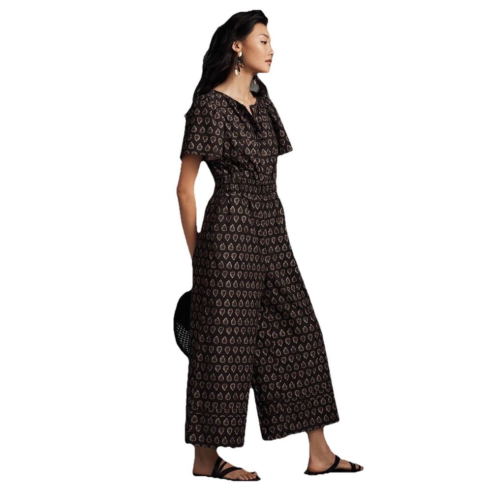 Anthropologie Women XS Black Wide leg Somerset Jumpsuit Motif Patterned BOHO - Picture 9 of 16